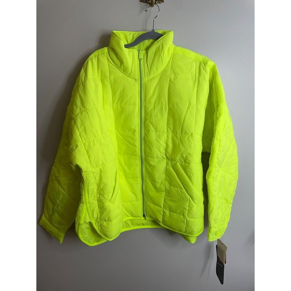 Free People Pippa Packable Puffer Jacket Sz L Highlighter Yellow Lemon NWT $198 - Picture 5 of 6